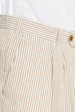 Taupe striped linen blend bermuda shorts