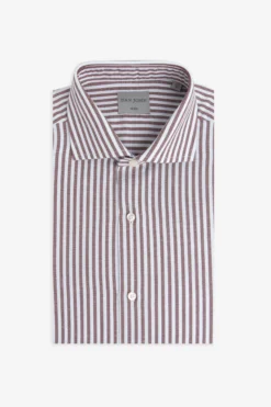 Terracotta striped textured slim shirt