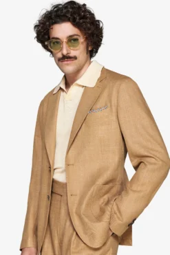 Tobacco linen blend blazer
