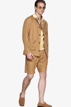 Tobacco linen blend overshirt