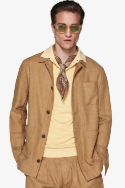 Tobacco linen blend overshirt