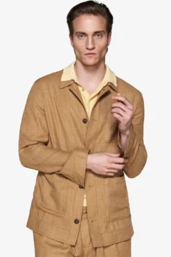 Tobacco linen blend overshirt