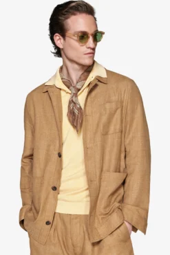 Tobacco linen blend overshirt