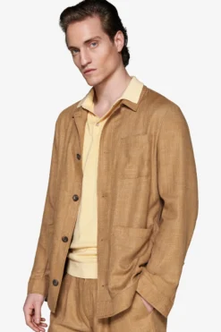 Tobacco linen blend overshirt