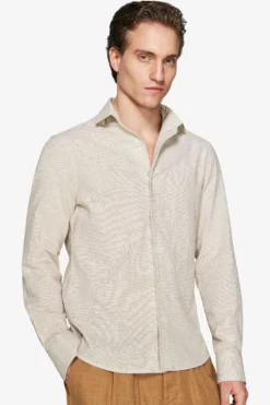 Tobacco micro pattern linen blend shirt