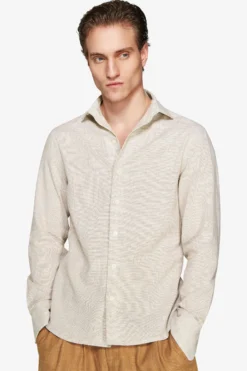 Tobacco micro pattern linen blend shirt