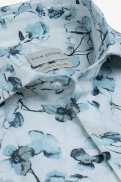 Turquoise floral print slim shirt