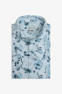 Turquoise floral print slim shirt