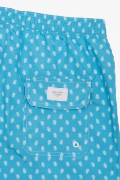 Turquoise penguin print swim trunks