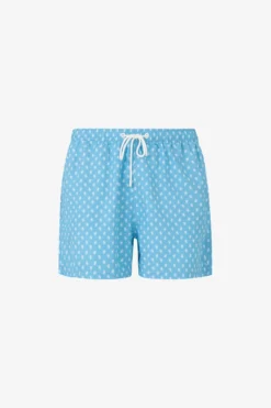Turquoise penguin print swim trunks
