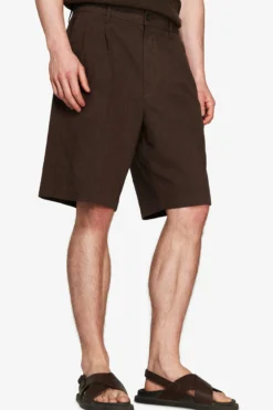 VOLUME Dark brown linen blend bermuda shorts