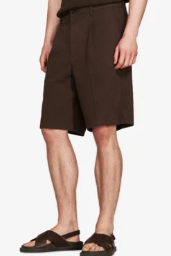 VOLUME Dark brown linen blend bermuda shorts