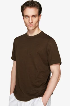 VOLUME Dark brown linen blend t-shirt