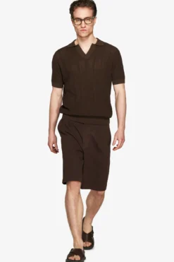 VOLUME Dark brown woven knit polo shirt
