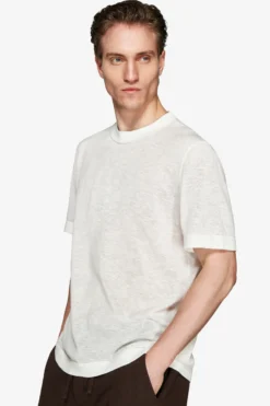 VOLUME White linen blend t-shirt