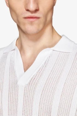 VOLUME White woven knit polo shirt