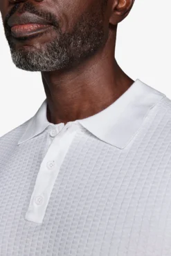 White dice-stitch knit polo shirt