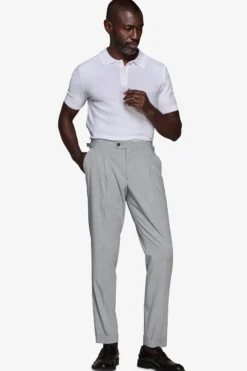 White dice-stitch knit polo shirt