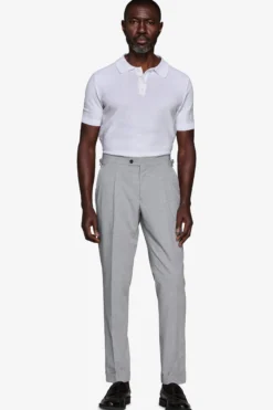 White dice-stitch knit polo shirt