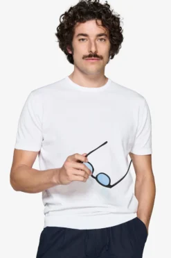 White knit cotton basic t-shirt