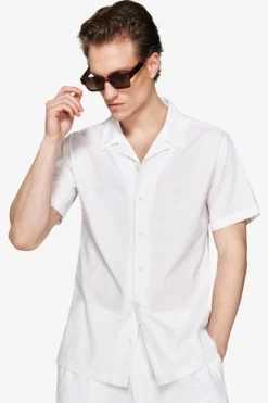 White linen blend Hawaiian shirt