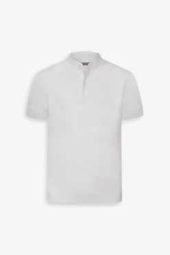 White piquet band collar polo shirt