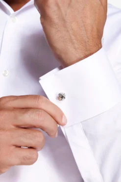 White slim piquet cufflink shirt