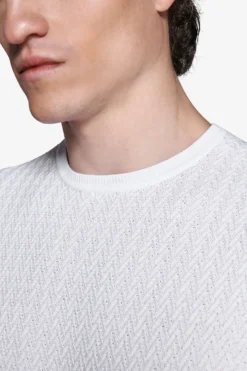 White textured crewneck sweater