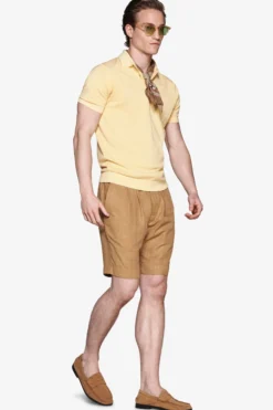 Yellow cotton basic knit polo shirt