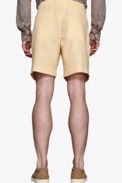 Yellow linen blend Bermuda shorts with pleats