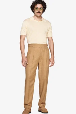 Yellow linen blend knit polo shirt