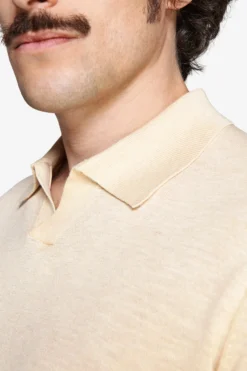 Yellow linen blend knit polo shirt