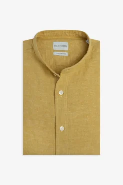 Yellow linen blend mandarin collar shirt
